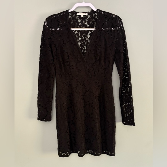 WAYF Black Lace Long Sleeve Deep V Floral Lace Mini Dress Size S - Picture 2 of 16